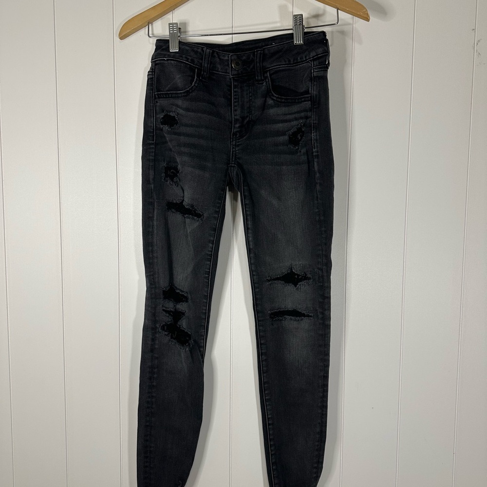 American Eagle Outfitters Black Distressed Skinny Jeans